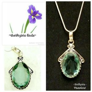 LC-Green Amethyst & Silver Pendant On 18" Chain